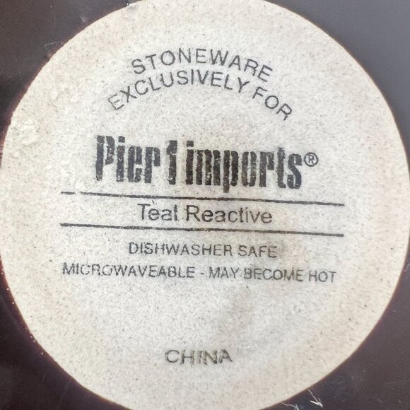 Dinner Plates 11" Pier 1 Imports Reactive Glaze Stoneware Teal Ivory Replacement - Picture 5 of 5